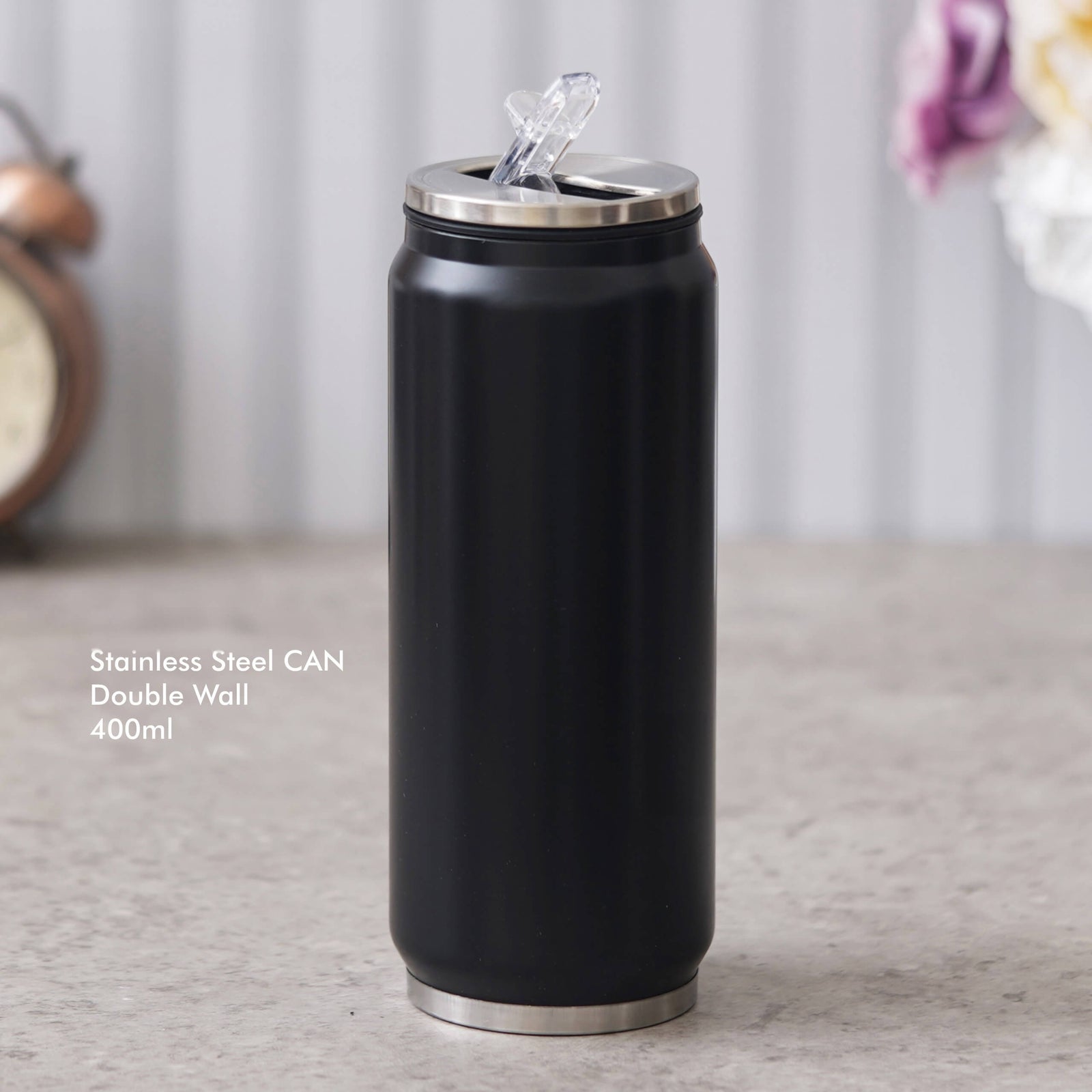 Customizable Black Stainless Steel Can - Perfect for On-the-Go Hydration