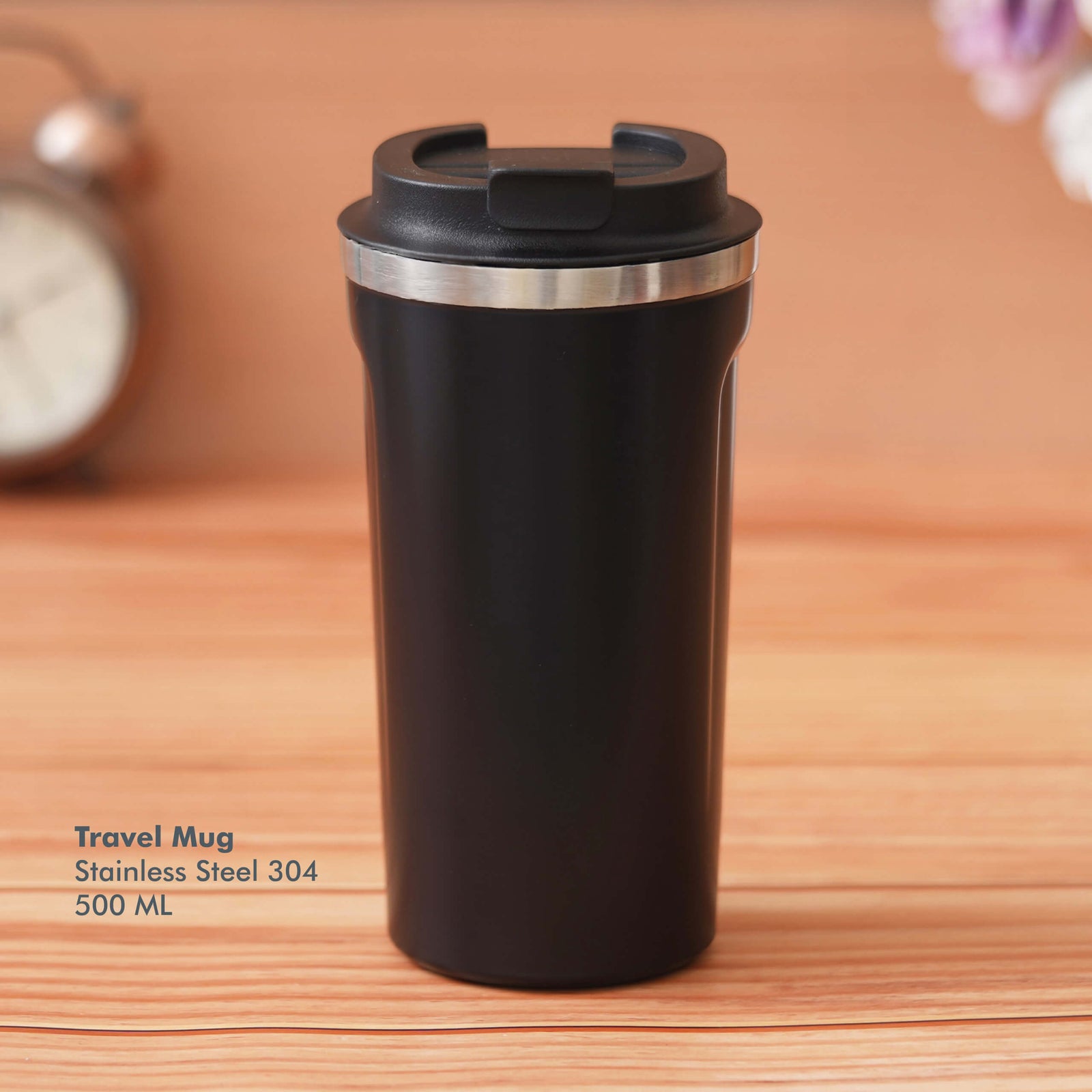 Customizable Black Stainless Steel Travel Mug - Perfect for Daily Use