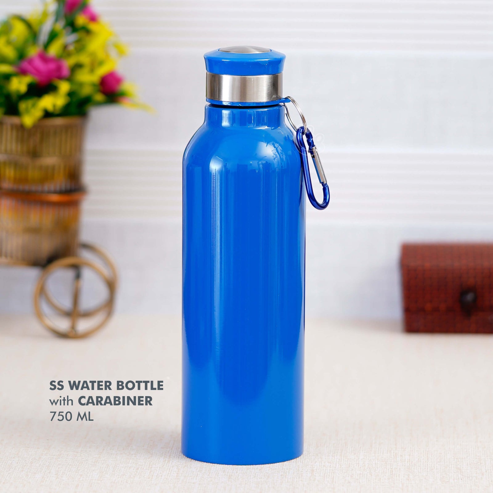 Customizable Blue Stainless Steel Bottle with Carabiner - Ideal for Hydration on the Go