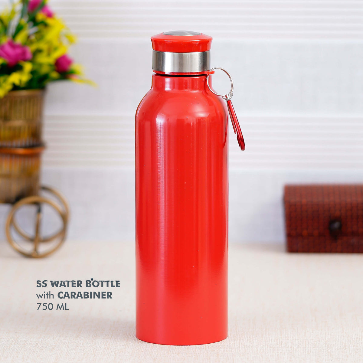 Customizable Red Stainless Steel Bottle with Carabiner - Perfect for On-the-Go Hydration