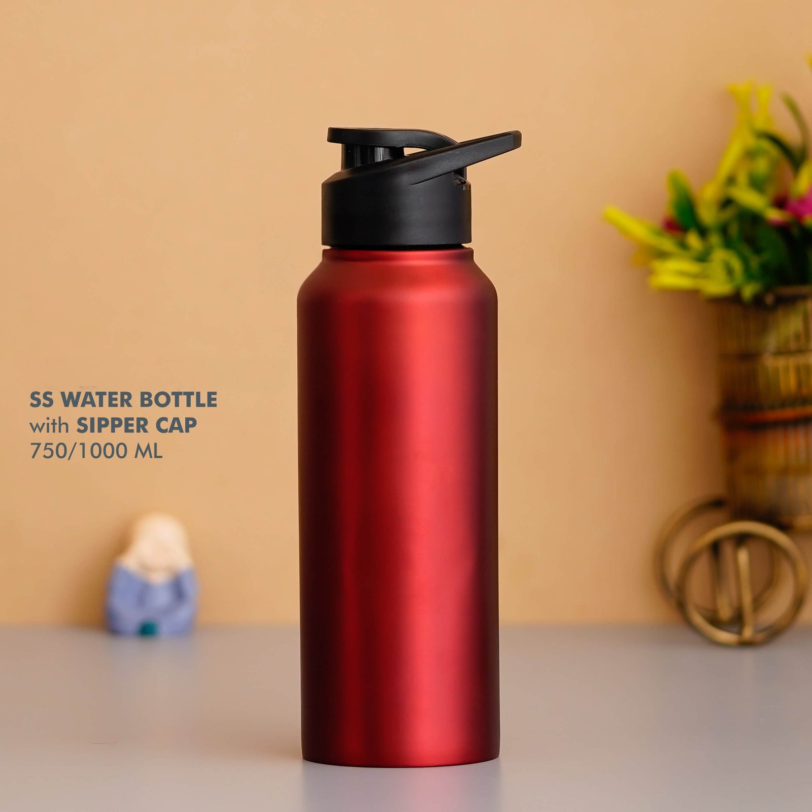 Customizable Red Stainless Steel Bottle with Sipper Cap - Perfect for Active Individuals