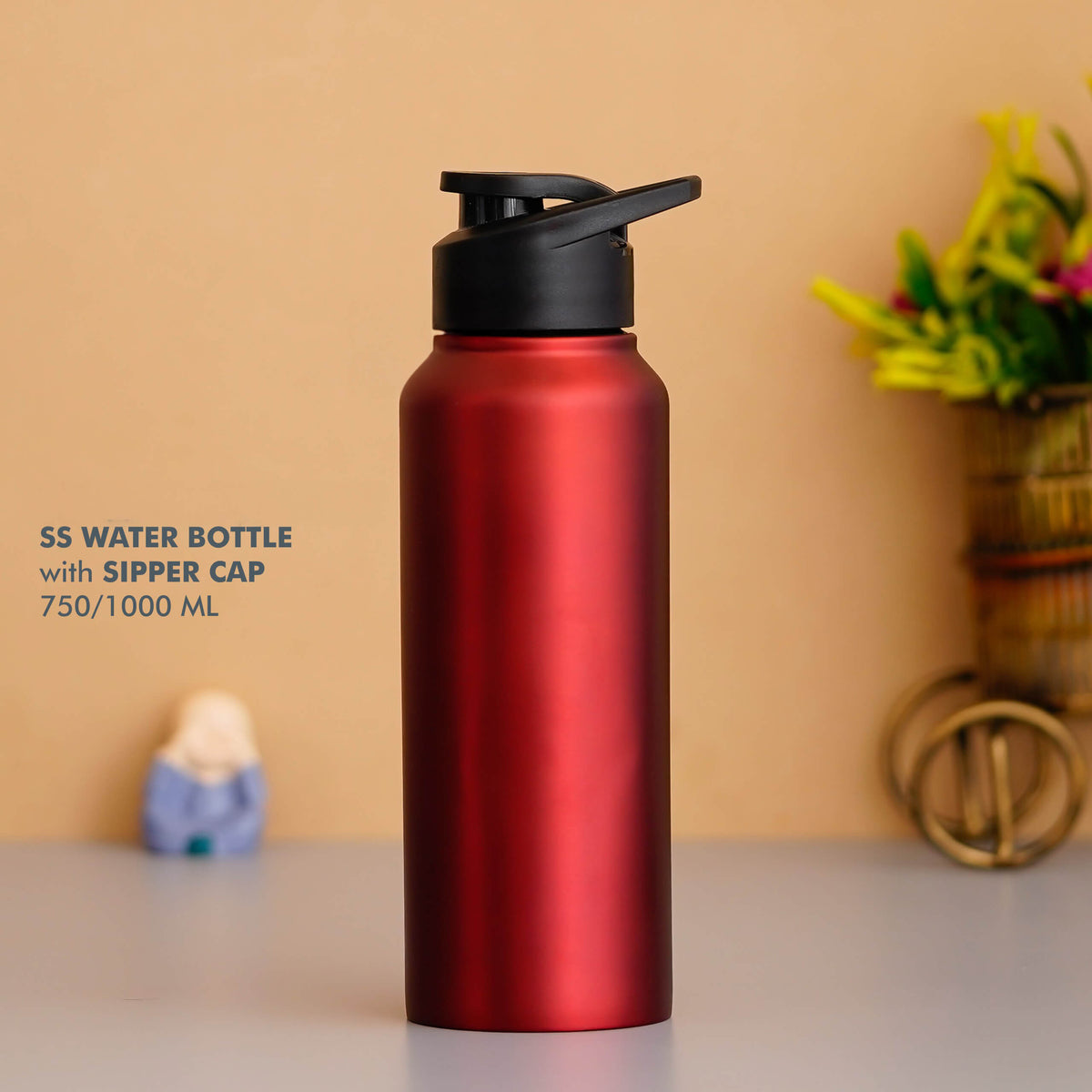 Customizable Red Stainless Steel Bottle with Sipper Cap - Perfect for Sports and Outdoor Use