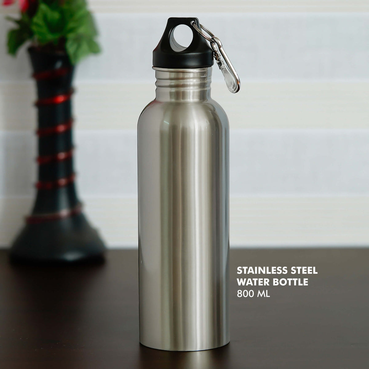 Customizable Silver Stainless Steel Bottle with Carabiner - Perfect for Active Lifestyles