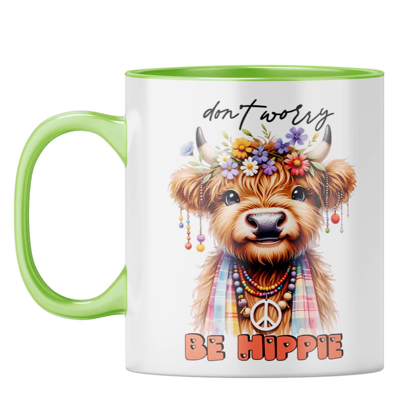 Dont Worry Be Hippie Coffee Mug Light Green