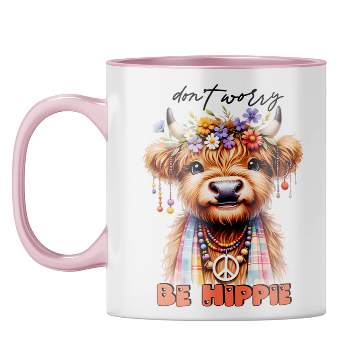 Dont Worry Be Hippie Coffee Mug Pink
