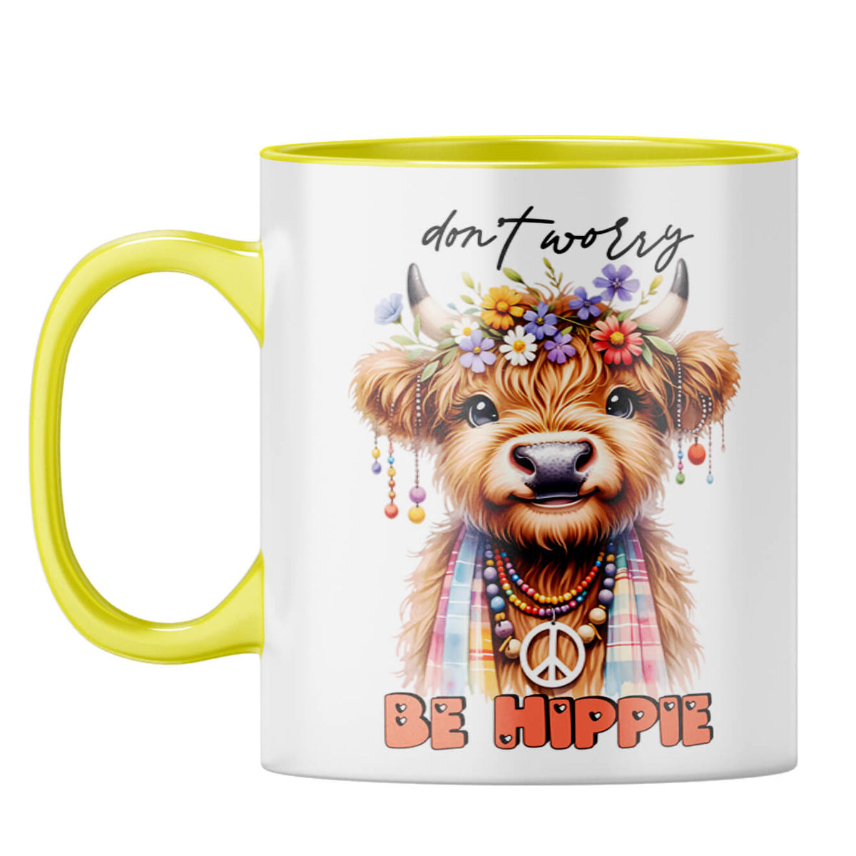 Dont Worry Be Hippie Coffee Mug Yellow