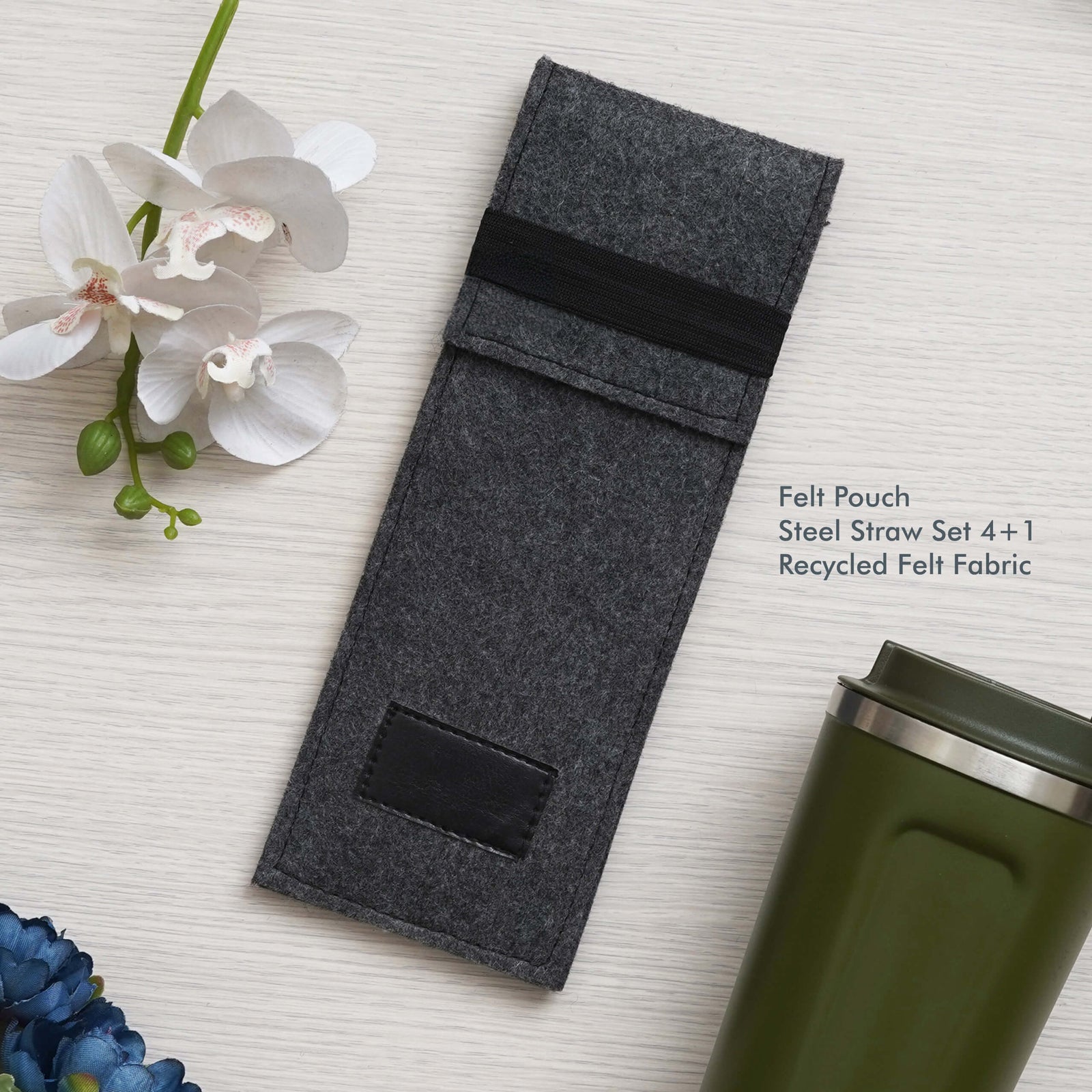 Eco-Friendly Black Pouch + Steel Straw Set - Sustainable Gift