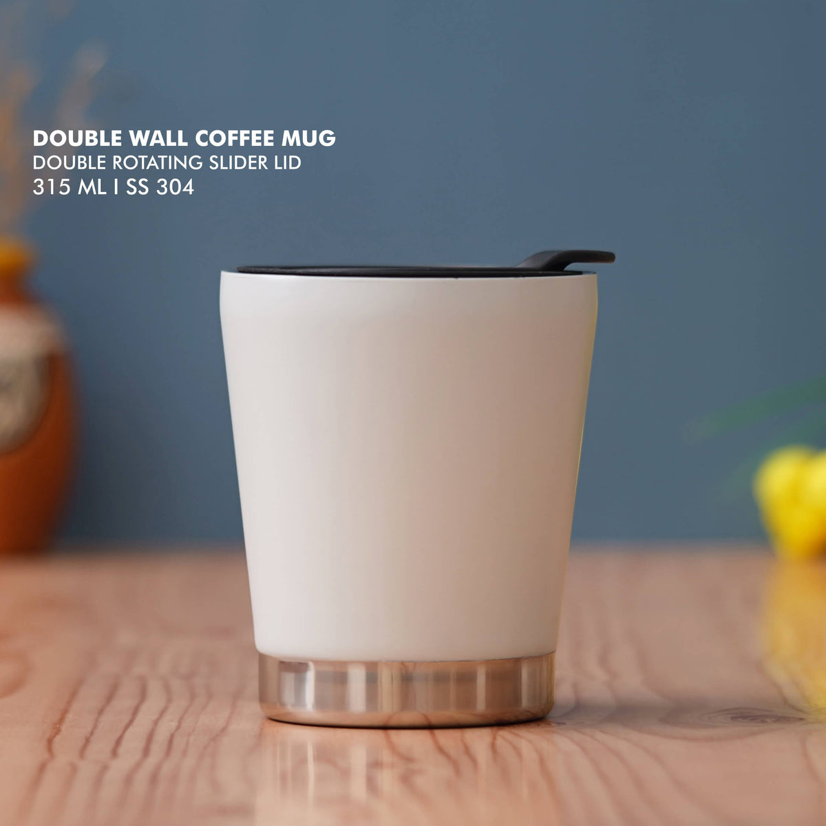 Elegant White Stainless Steel Mug with Double Rotating Slider Lid - Perfect for Daily Use