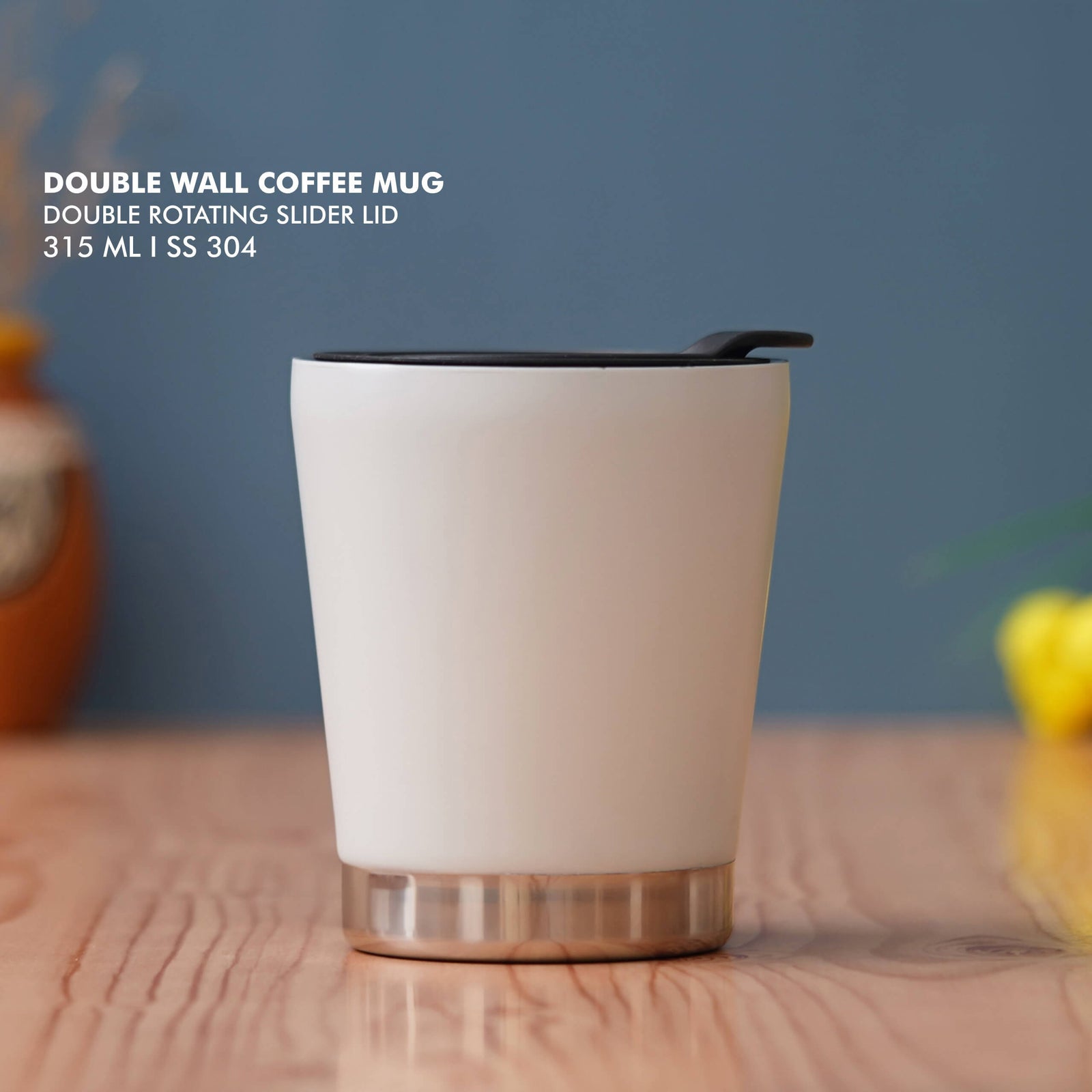 Elegant White Stainless Steel Mug with Double Rotating Slider Lid - Perfect for Daily Use