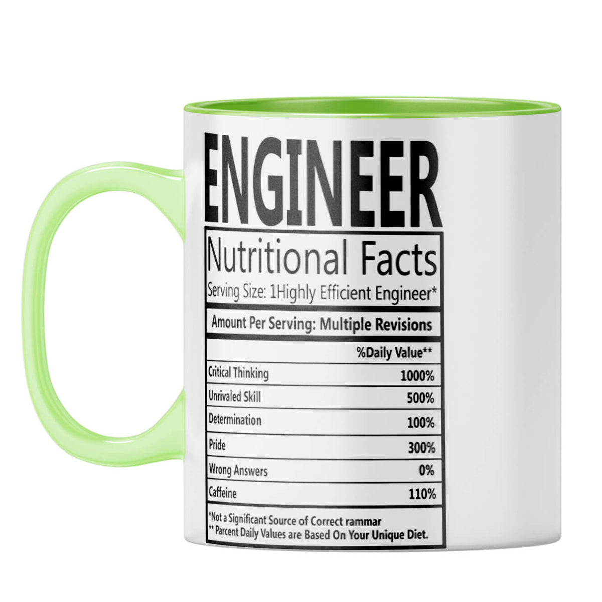 Engineer Nutritional Fact Coffee Mug Light Green