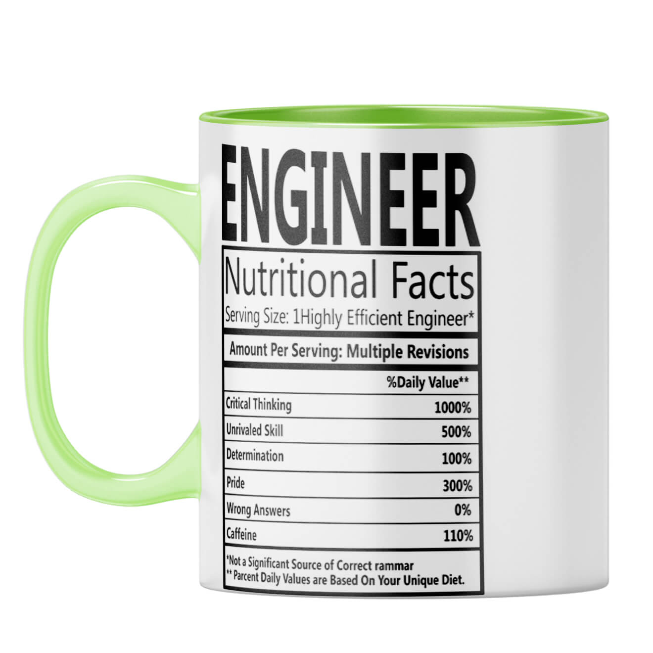 Engineer Nutritional Fact Coffee Mug Light Green