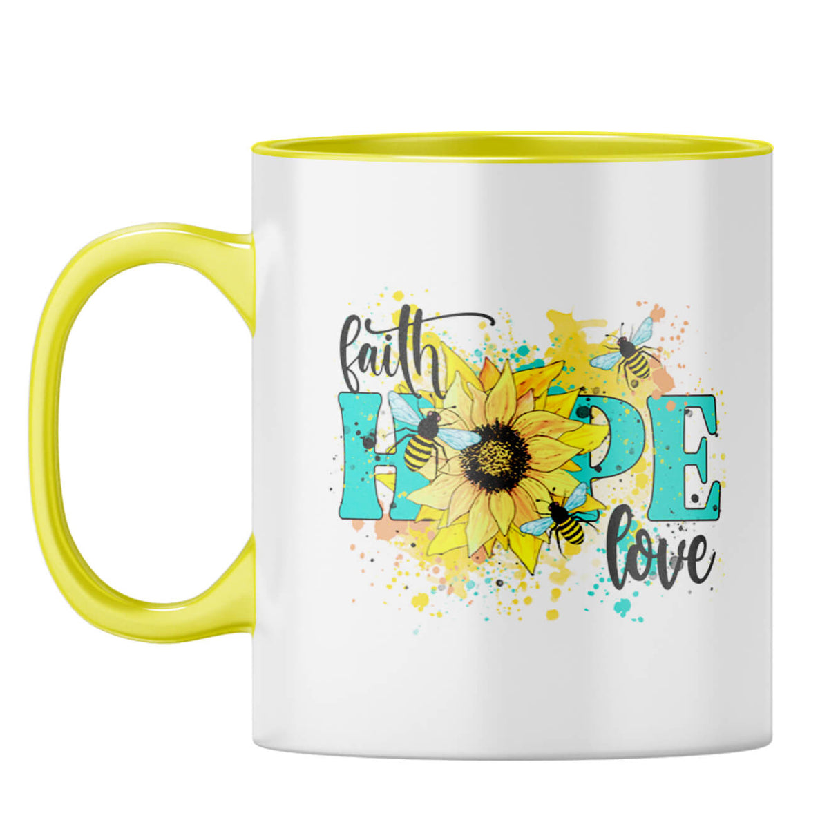 Faith Hope Love Coffee Mug Yellow
