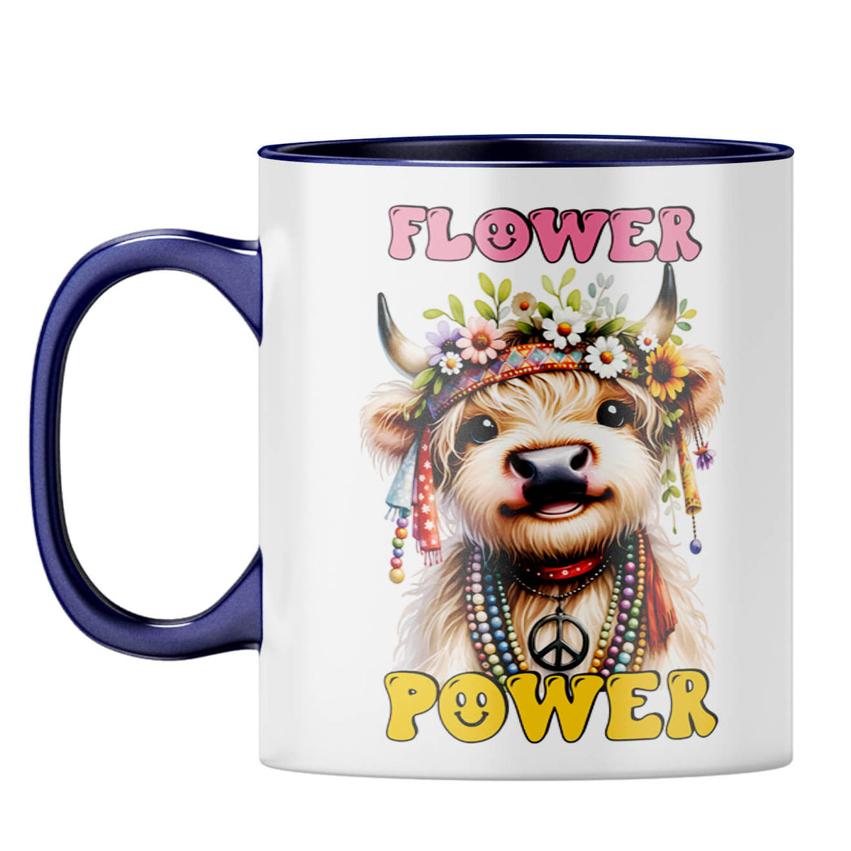 Flower Power Coffee Mug Dark Blue