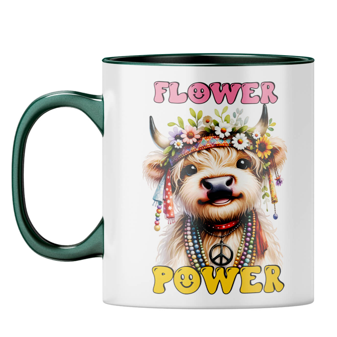 Flower Power Coffee Mug Dark Green