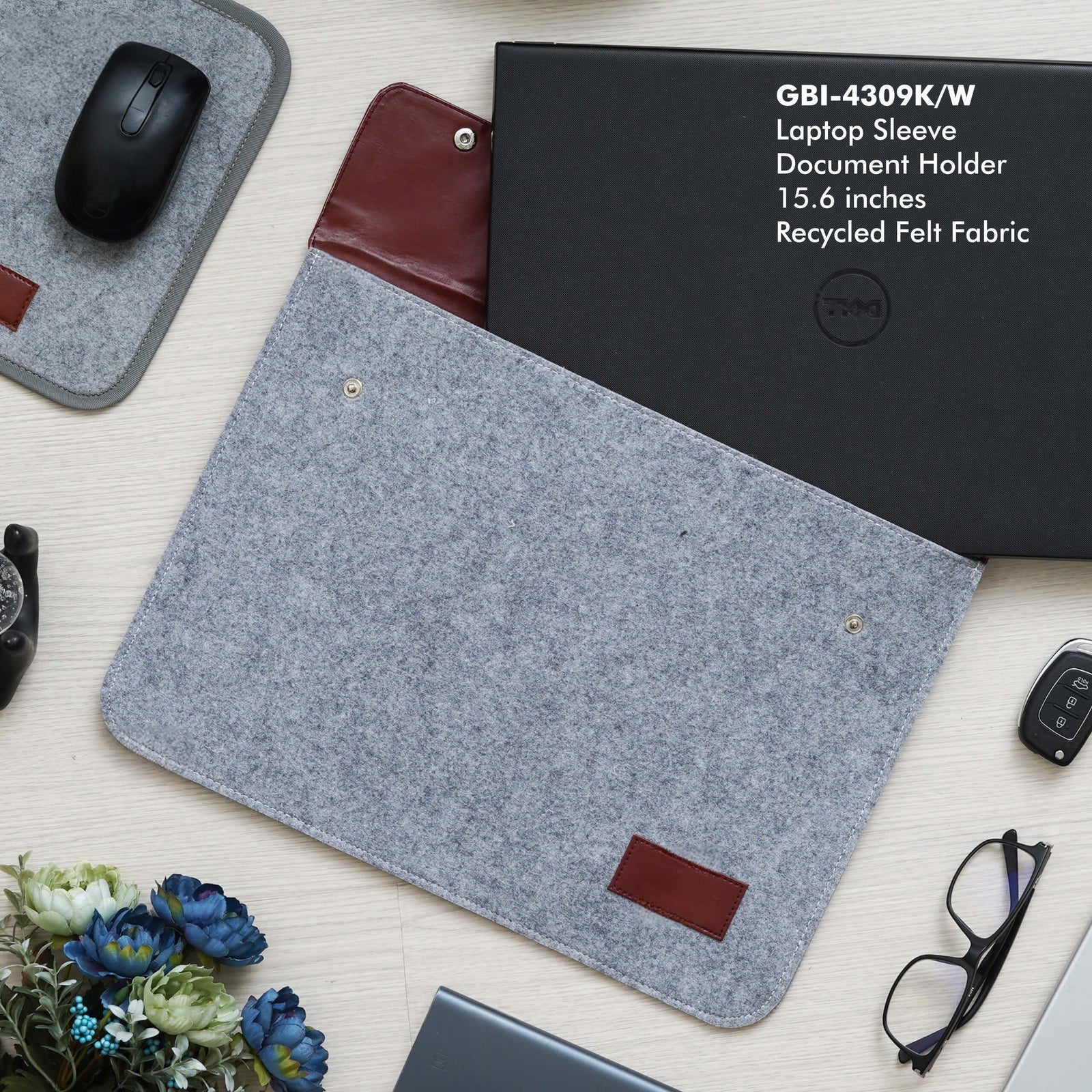 Grey Laptop Sleeve with Button Pocket - Fits Laptops Up to 15.6 Inch
