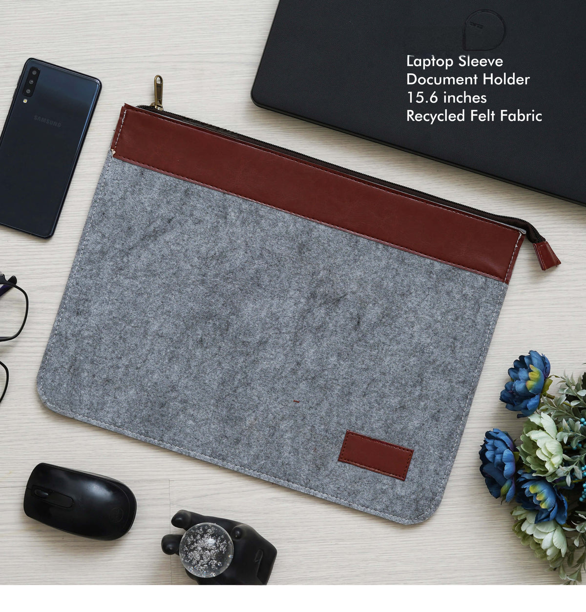 Grey Laptop Sleeve with Zipper - Fits Laptops Up to 15.6 Inch