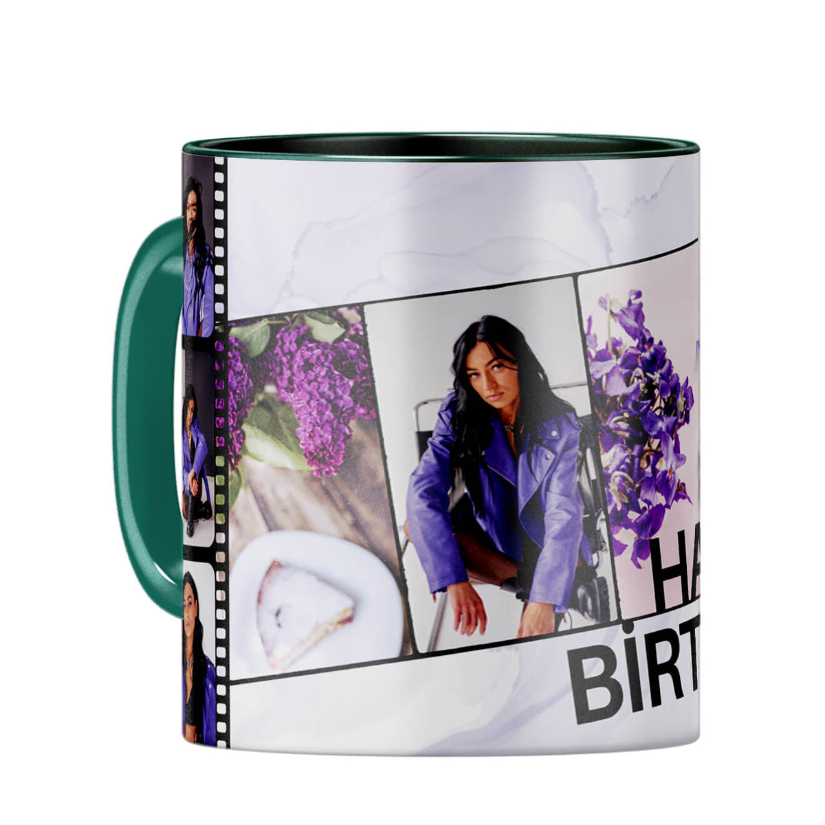 Happy Birthday Photo Collage Coffee Mug Dark Green