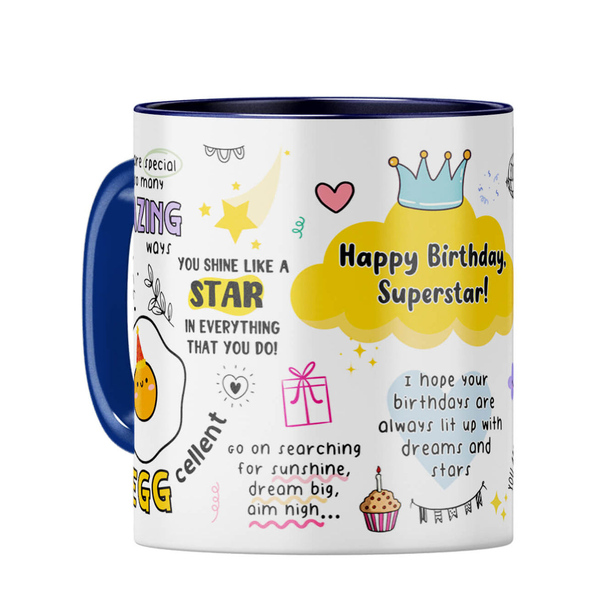 Happy Birthday Superstar Coffee Mug Dark Blue