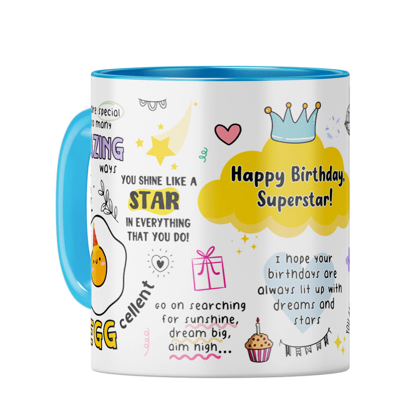 Happy Birthday Superstar Coffee Mug Light Blue