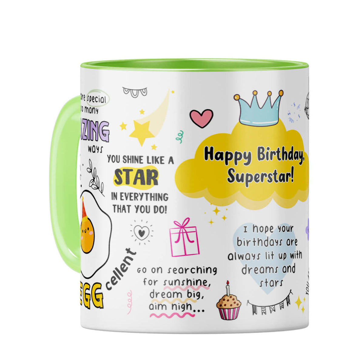 Happy Birthday Superstar Coffee Mug Light Green