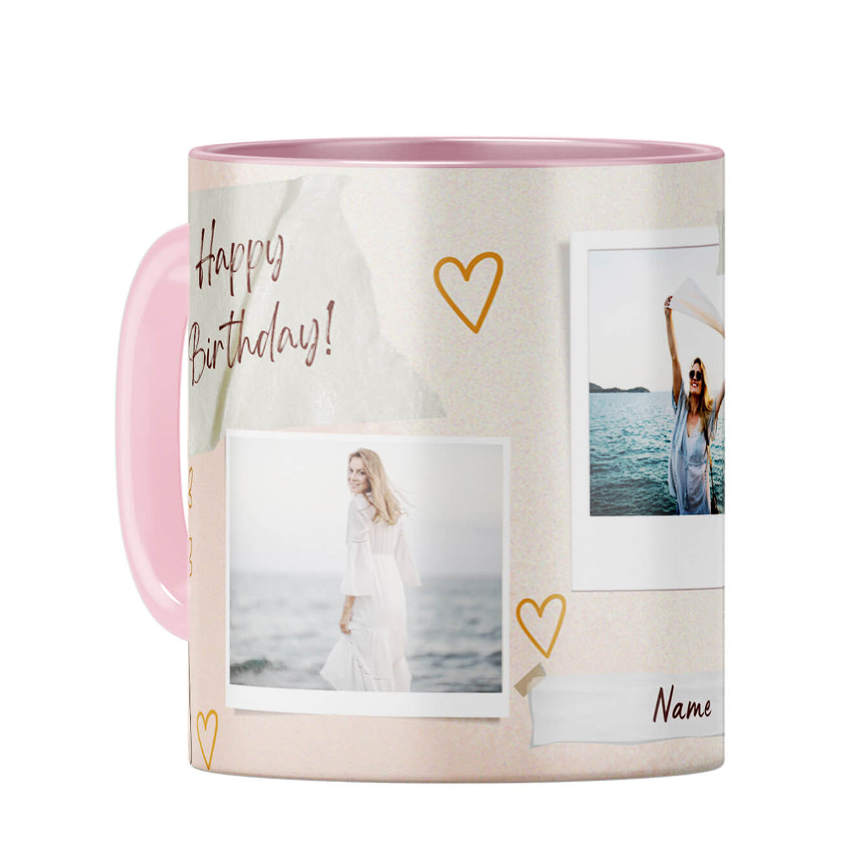 Happy Birthday Three Photos and Name Coffee Mug