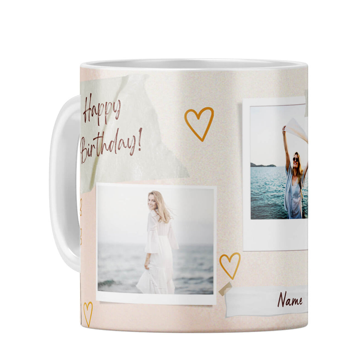 Happy Birthday Three Photos and Name Coffee Mug White