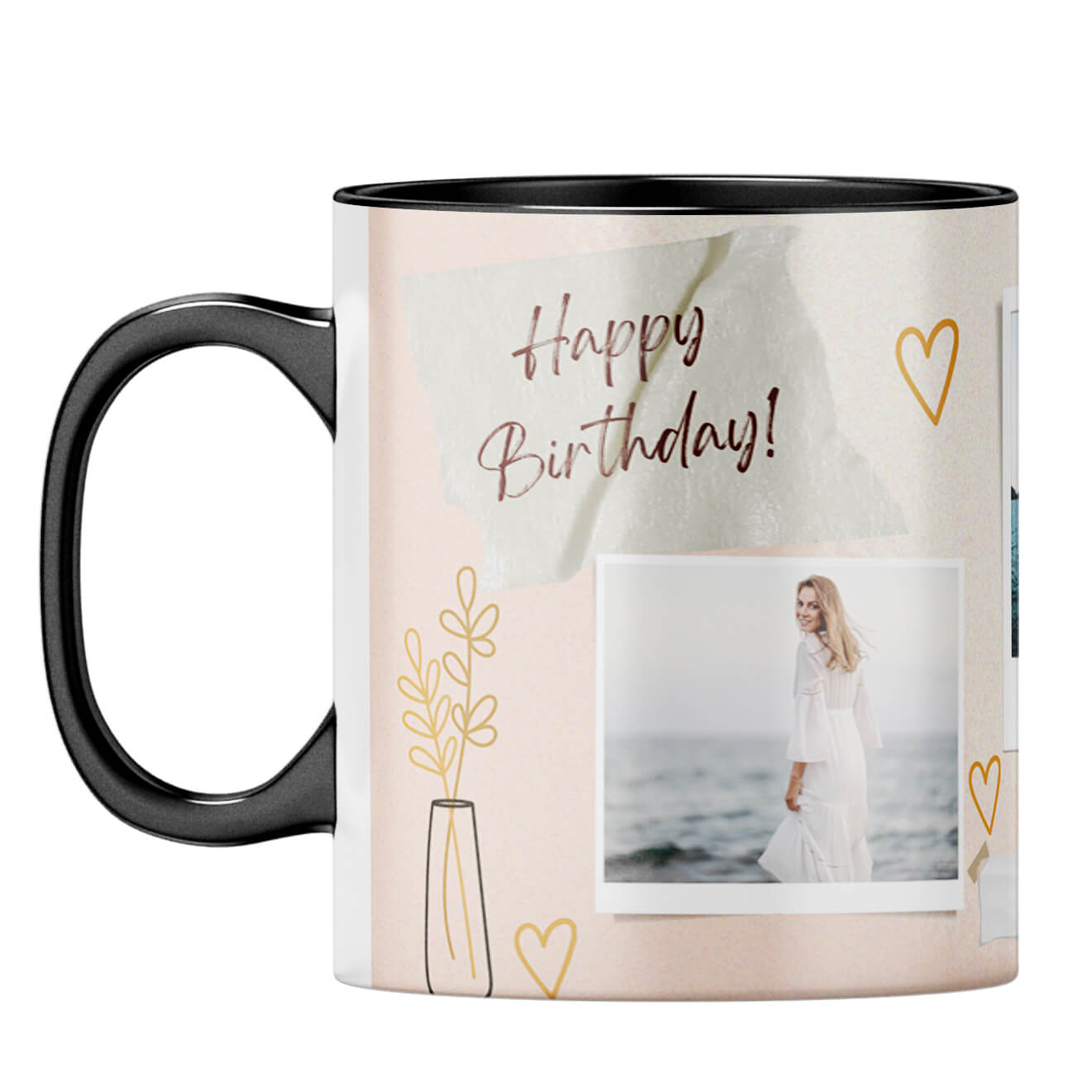 Happy Birthday Three Photos and Name Coffee MugF-Black