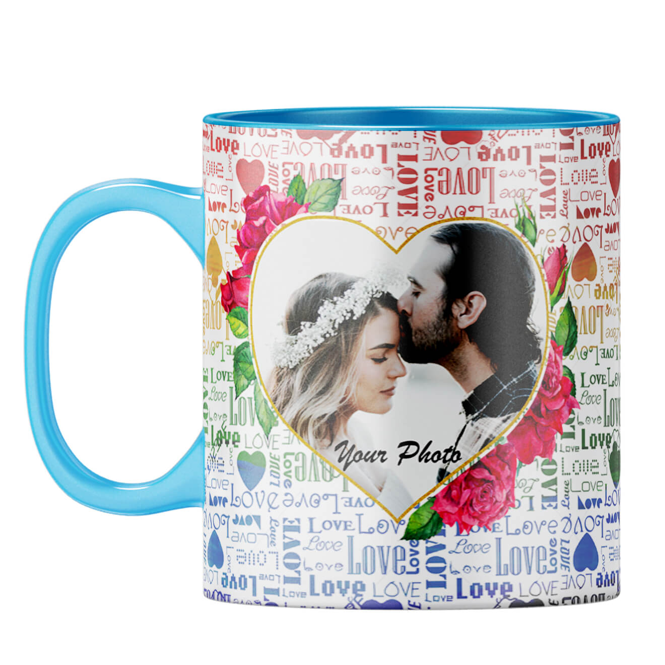 Heart Photos Coffee Mug Light Blue