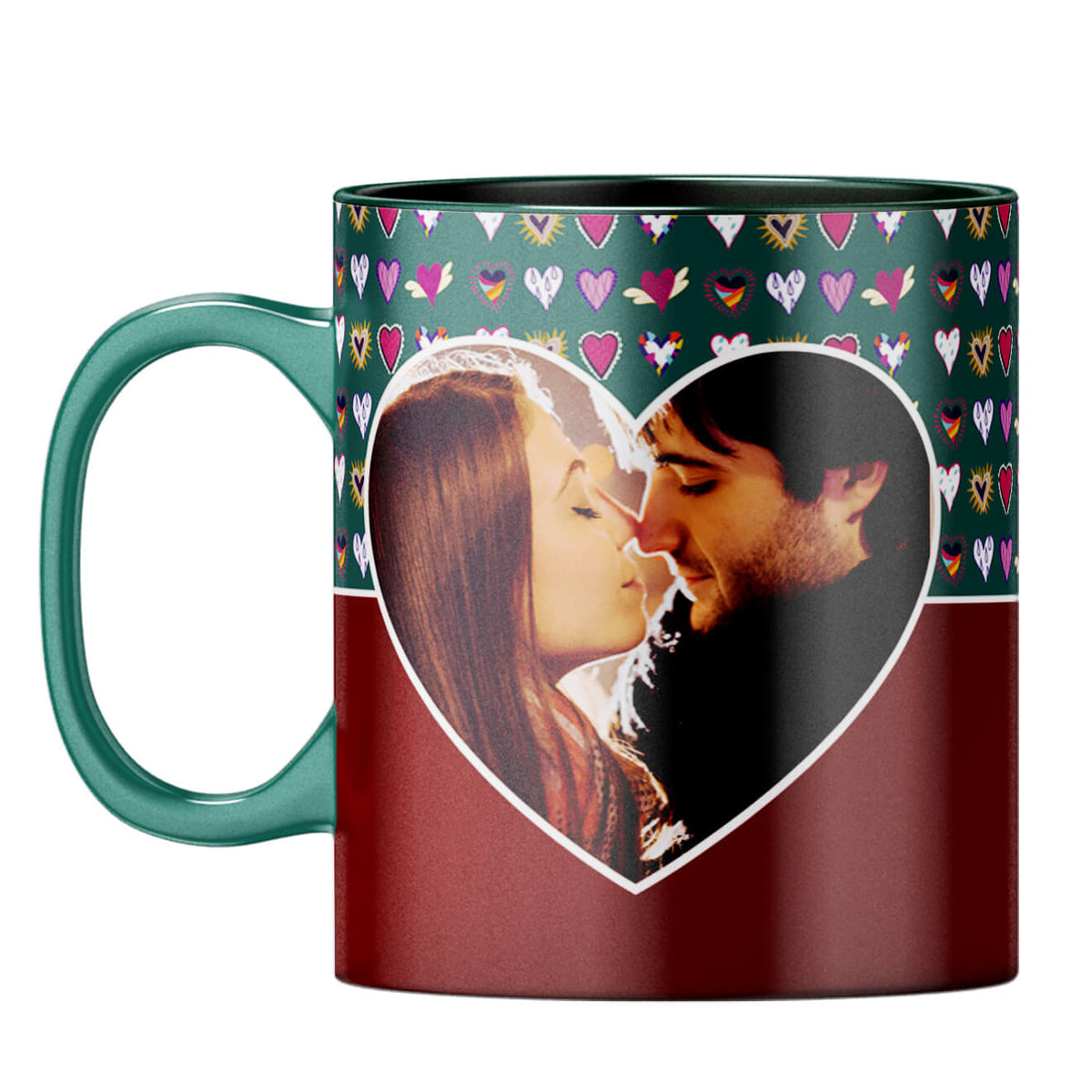 Hearts Photo Coffee Mug Dark Green