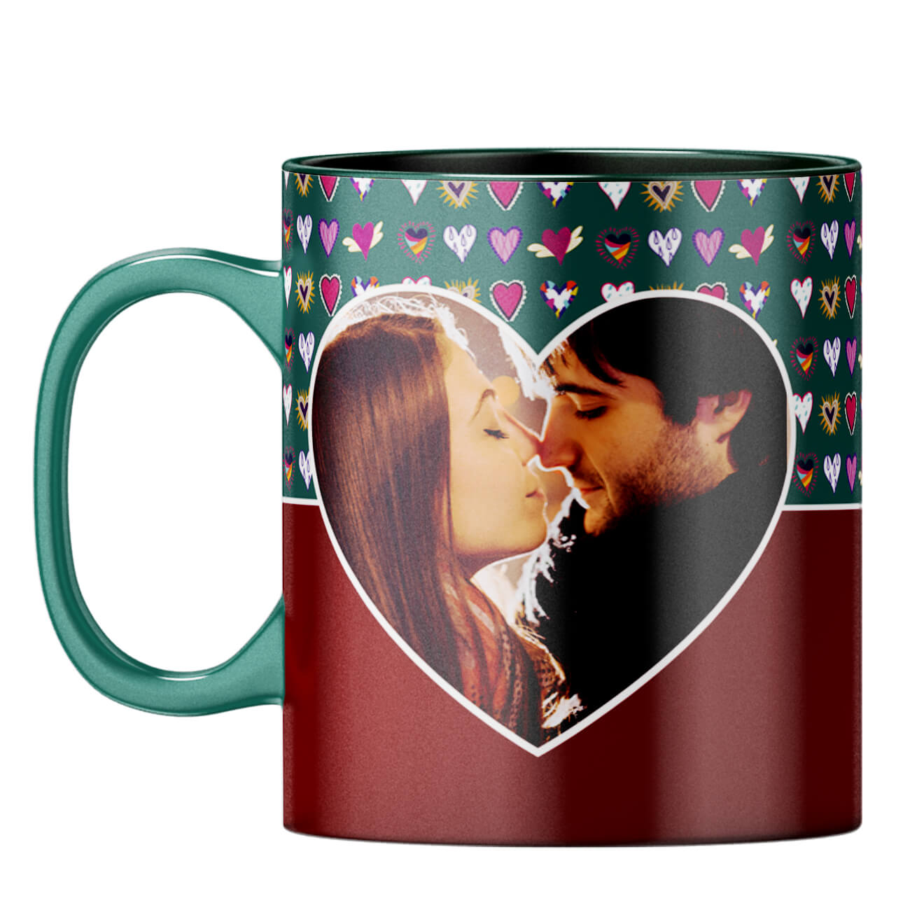 Hearts Photo Coffee Mug Dark Green