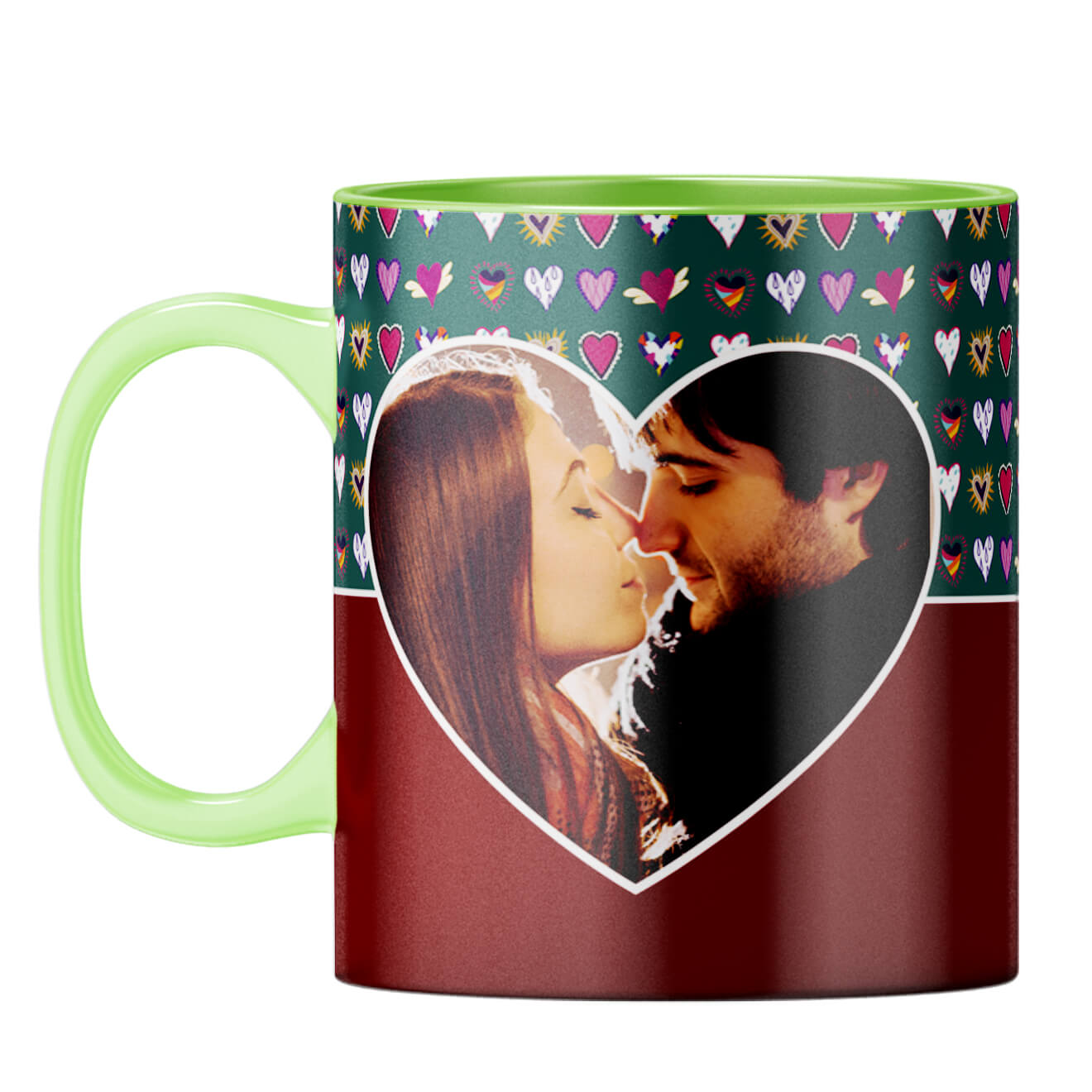 Hearts Photo Coffee Mug Light Green