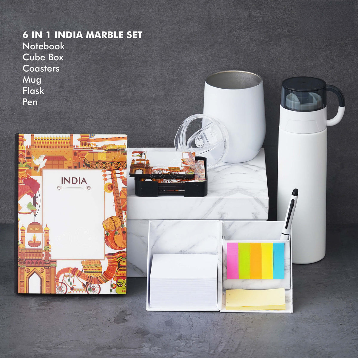 India Theme Gift Set - Notebook, Coasters, Mug, Flask, Pen