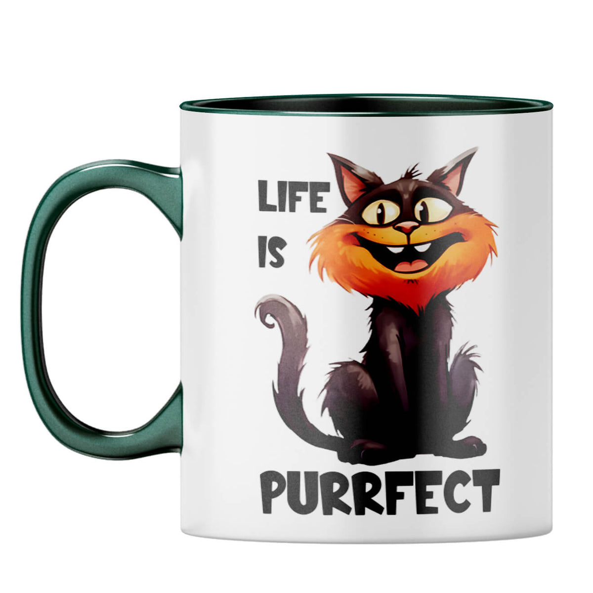Life is Purrfect Coffee Mug Dark Green