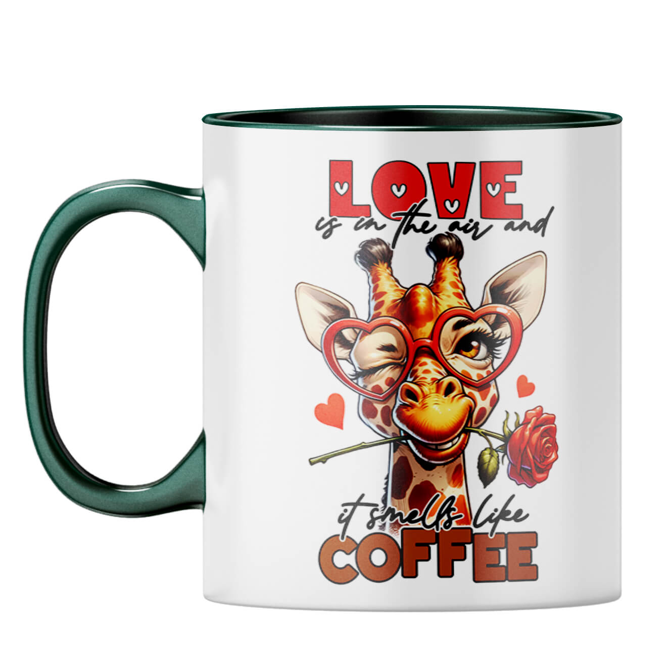 Love Smells Like Coffee Coffee Mug Dark Green