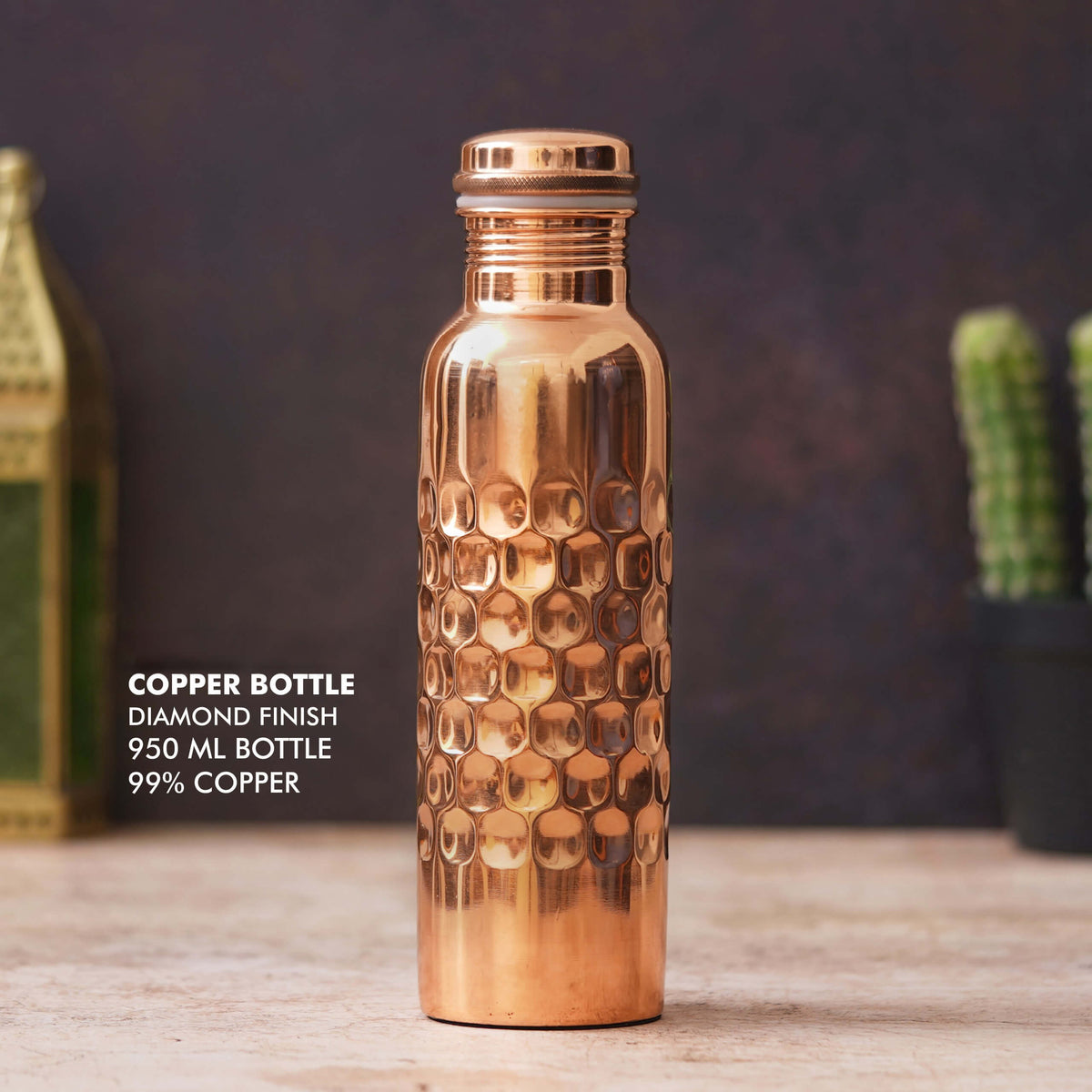 Luxurious Diamond Finish Copper Bottle - Perfect for Daily Hydration
