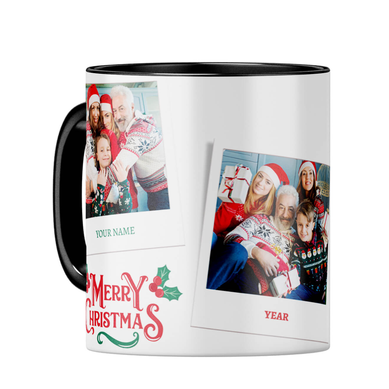 Merry Christmas With Name and Year Coffee Mug Black