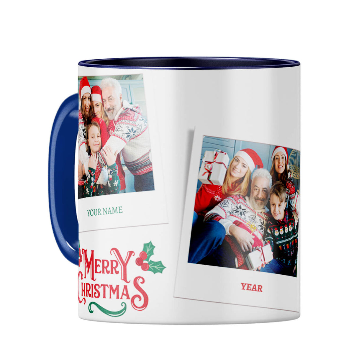 Merry Christmas With Name and Year Coffee Mug Dark Blue