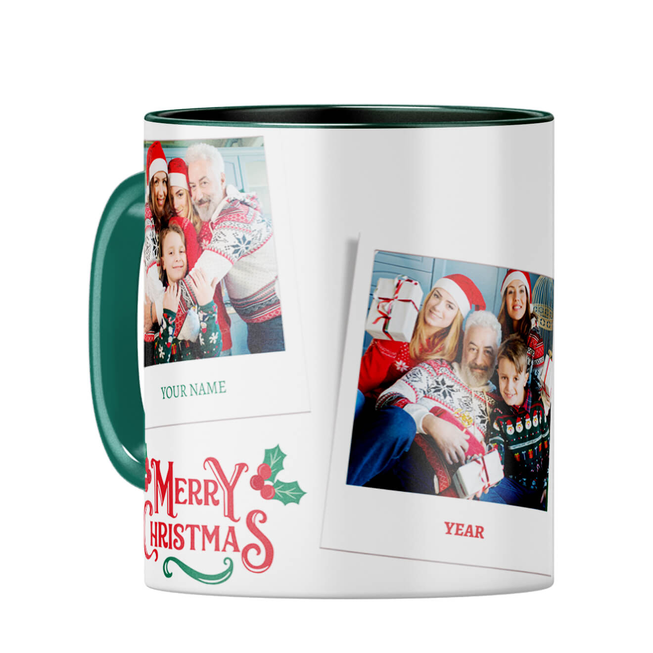 Merry Christmas With Name and Year Coffee Mug Dark Green
