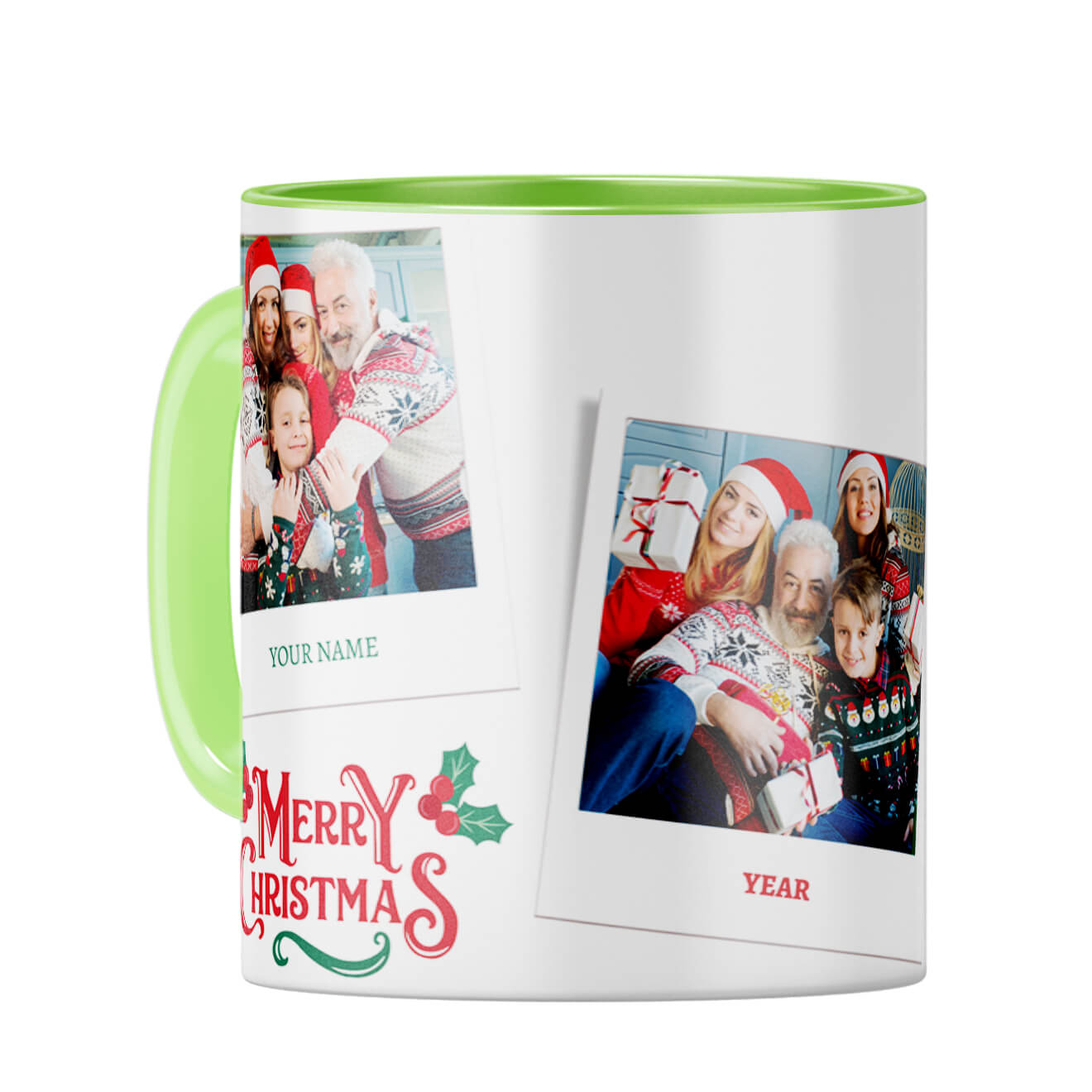 Merry Christmas With Name and Year Coffee Mug Light Green