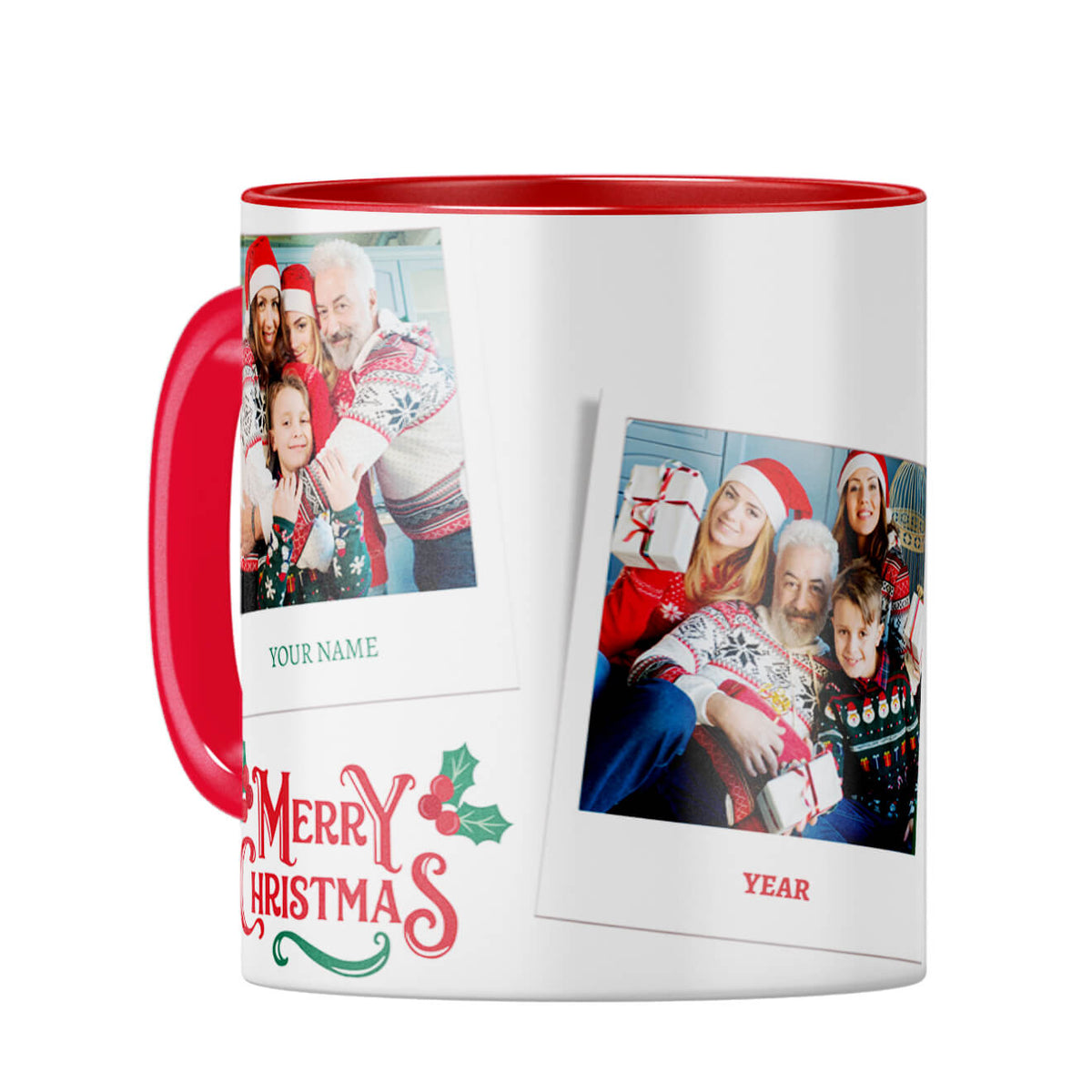 Merry Christmas With Name and Year Coffee Mug Red