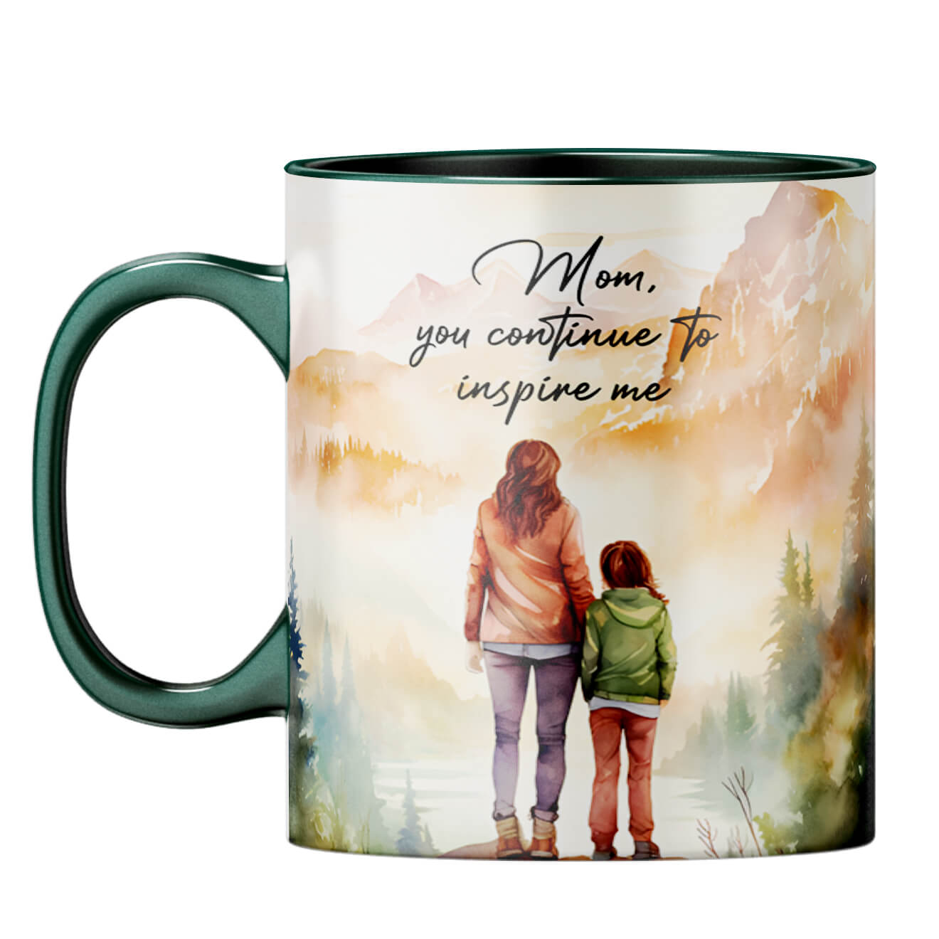 Mom Inspires Me Coffee Mug Dark Green