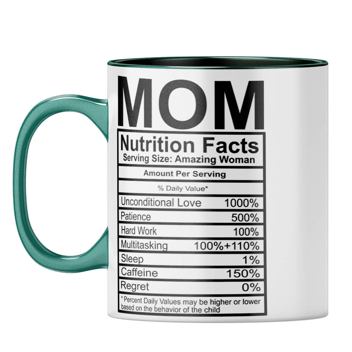 Mom Nutritional Fact Coffee Mug Dark Green