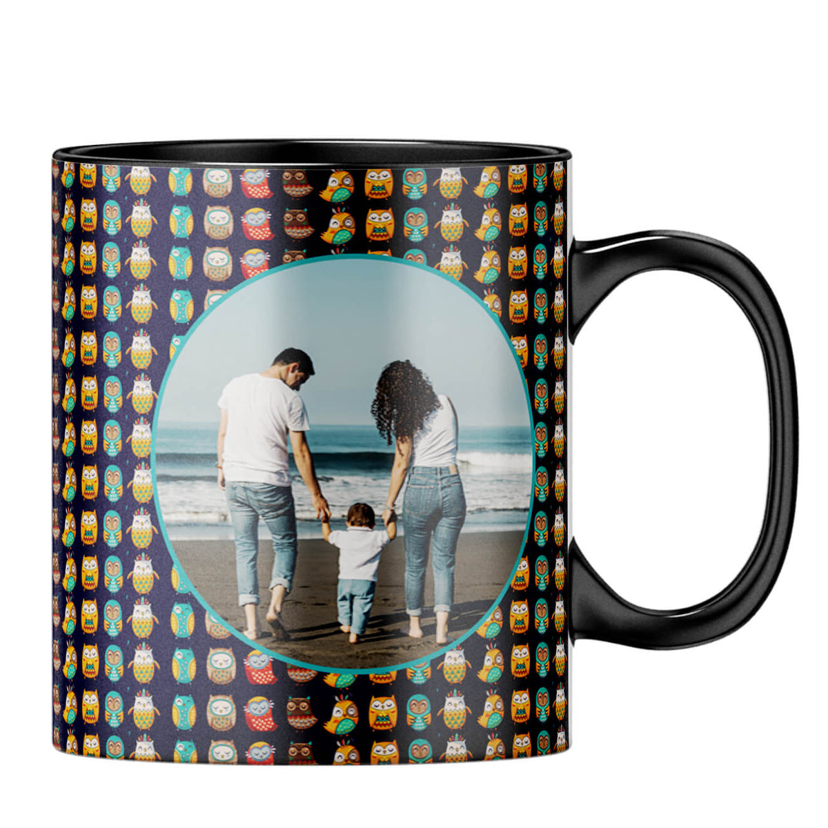 Owly Pattern Photo Coffee MugB-Black