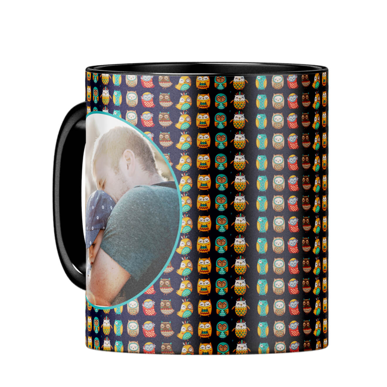 Owly Pattern Photo Coffee MugC-Black
