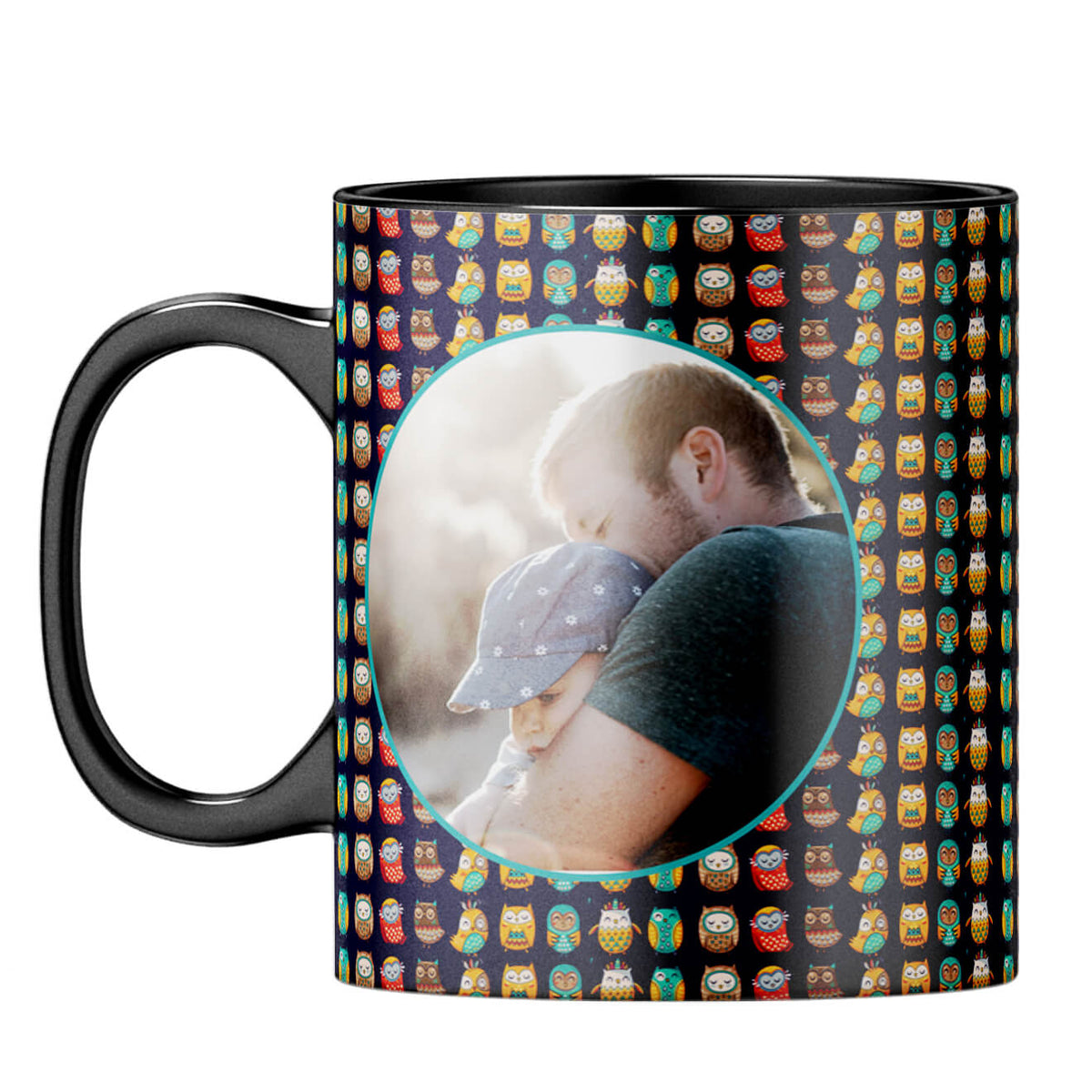 Owly Pattern Photo Coffee Mug Black
