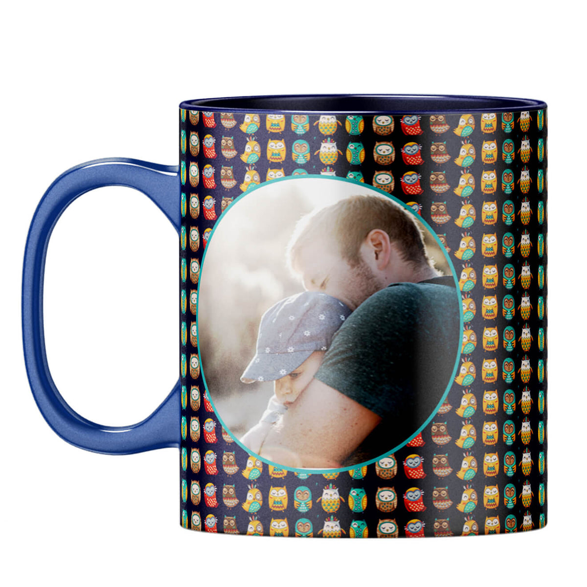 Owly Pattern Photo Coffee Mug Dark Blue