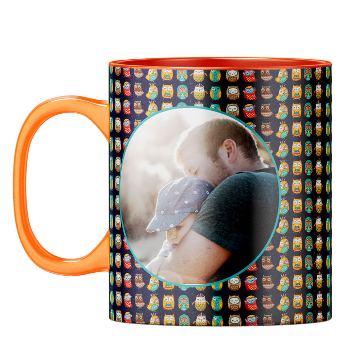Owly Pattern Photo Coffee Mug Orange