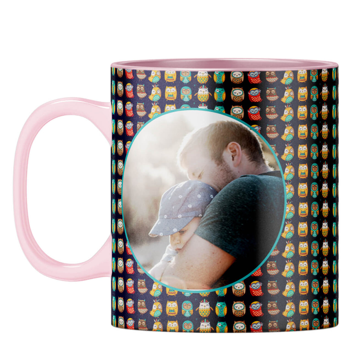 Owly Pattern Photo Coffee Mug Pink