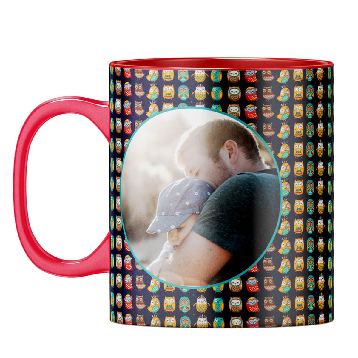 Owly Pattern Photo Coffee Mug Red