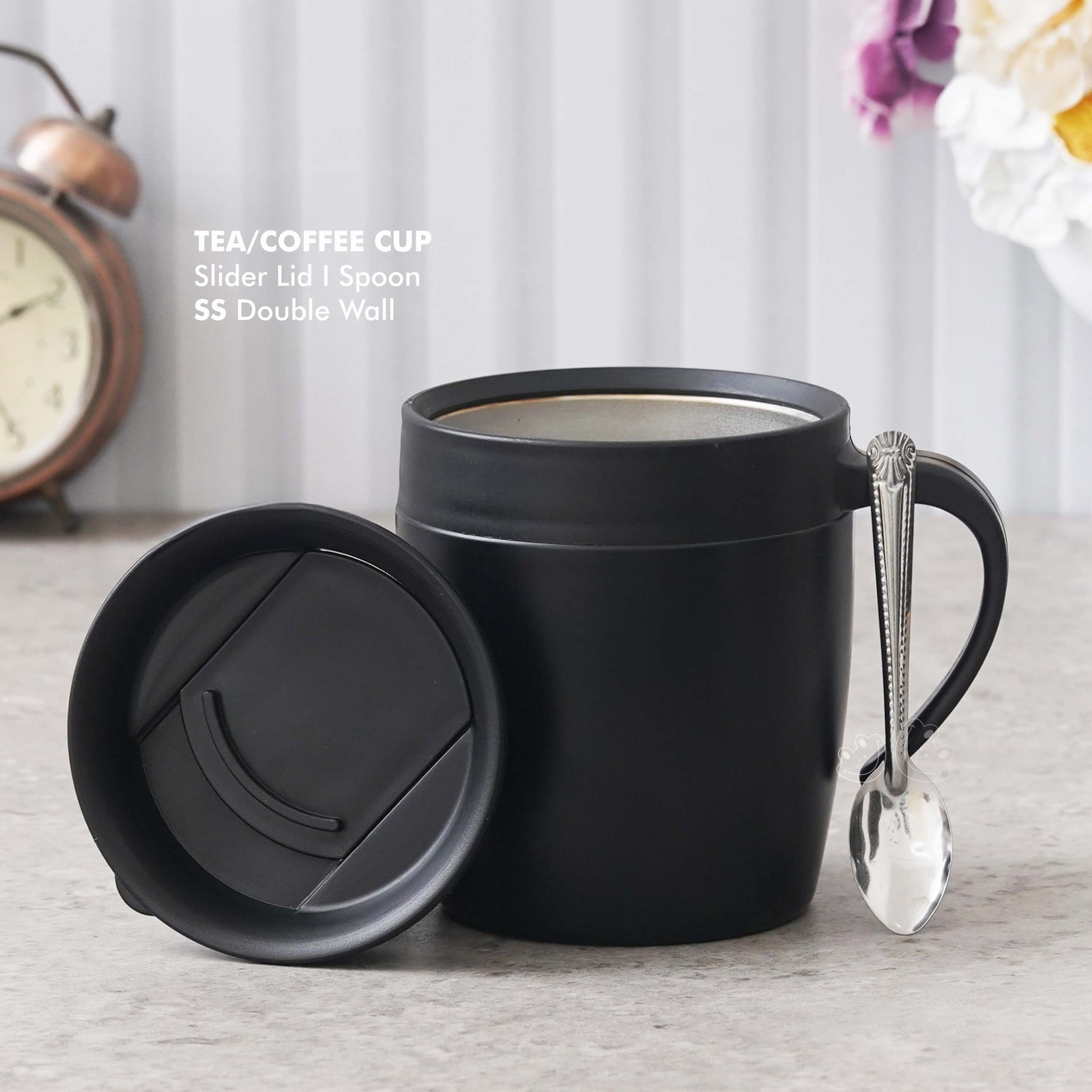 Personalized Black Stainless Steel Mug with Slider Lid